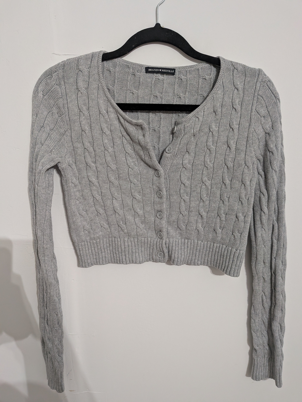 Brandy Melville Gray Cable-Knit Cropped Cardigan